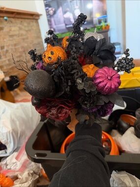 Sparkling Halloween Pumpkin Bouquet - Black, Orange, Purple Silver